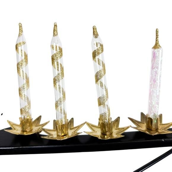 Lot of 4 Vintage Clip On Glass Gold Tinsel Candle Christmas Ornament for Tree - Picture 1 of 8